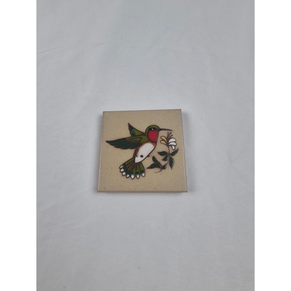 Cleo Teissedre Hummingbird Hand Painted Ceramic Tile Trivet Coaster Wall Decor